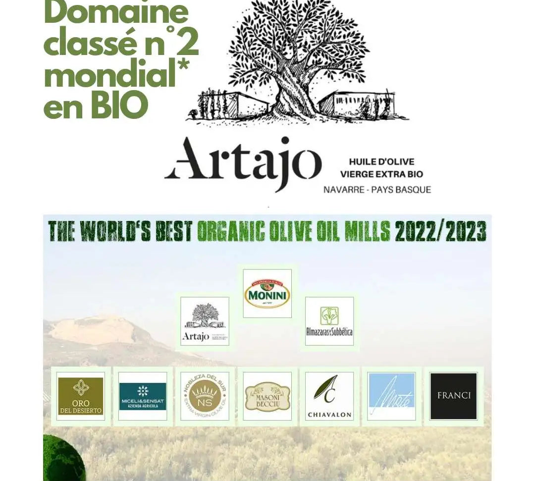 Huile d'olive haut de gamme | Domaine Artajo classé n°2 mondial en BIO par le WBOO 2023