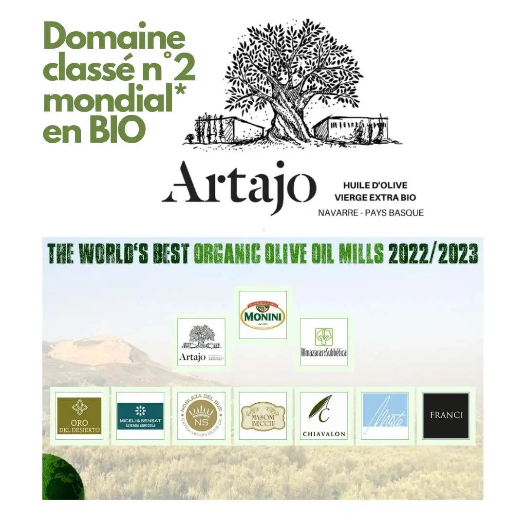 Huile d'olive haut de gamme | Domaine Artajo classé n°2 mondial en BIO par le WBOO 2023