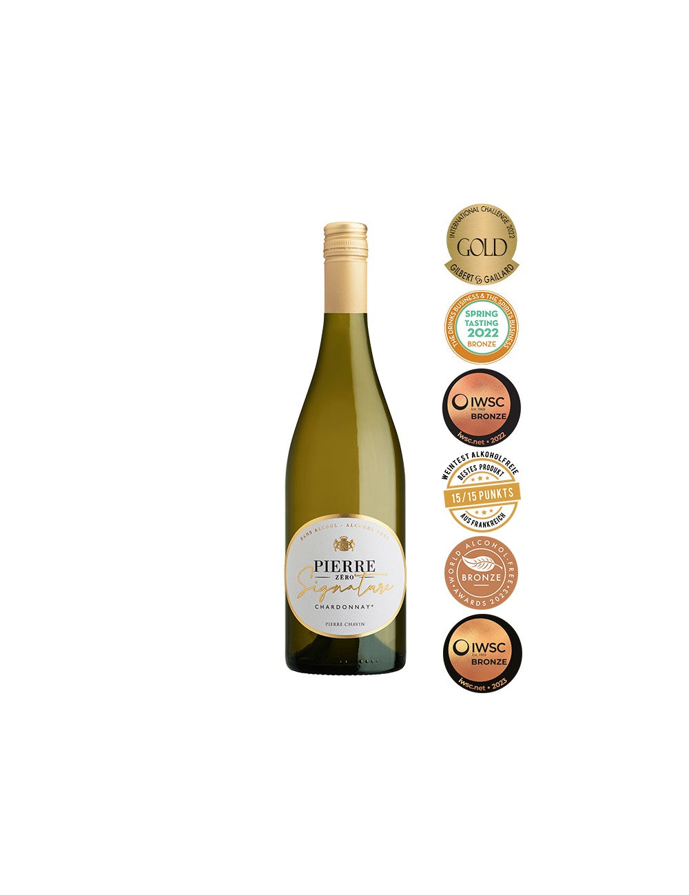 Bouteille de Pierre Zéro Signature chardonnay blanc sans alcool 75 cl