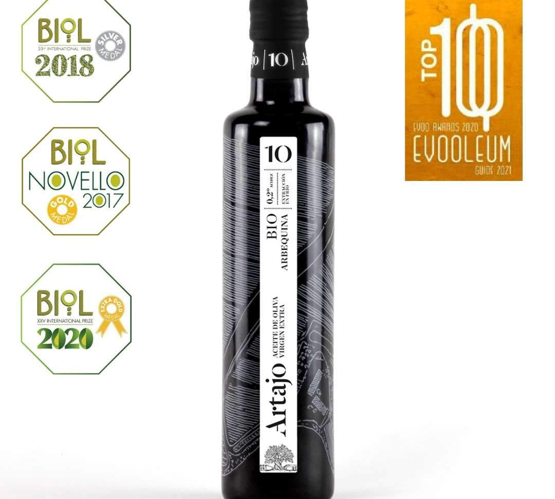 Artajo 10 aceite de oliva virgen extra ecológico monovarietal Arbequina BIOL medalla de oro